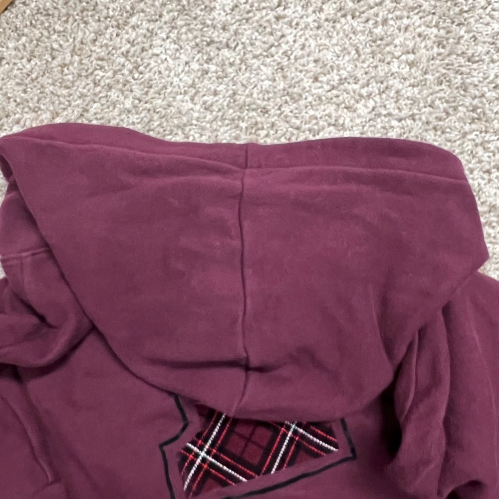 PINK Victoria's Secret Burgundy Plaid Logo Oversized Hoodie XXL - Picture 8 of 8